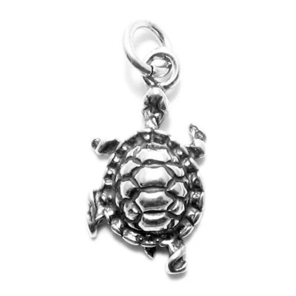 TURTLE CHARM IN 3D. STERLING SILVER. - Picture 1 of 2